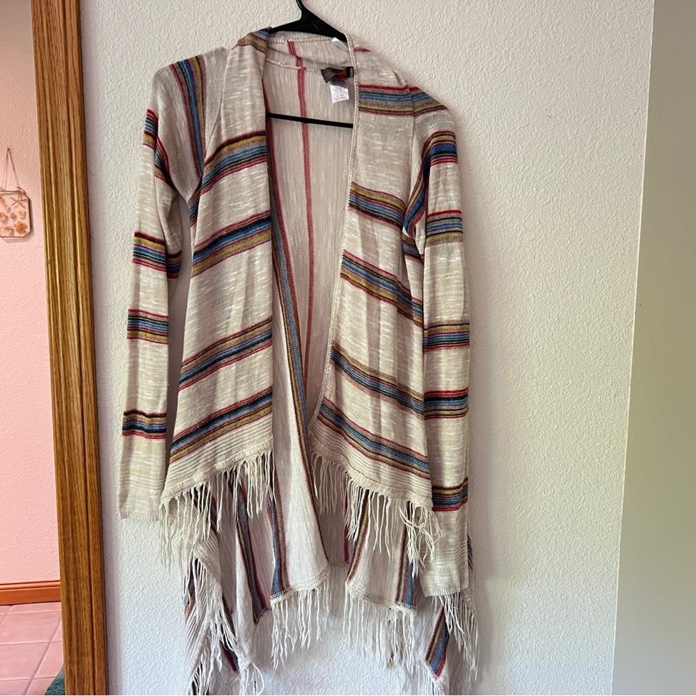 Sweet n Sinful NY Fringe Cardigan Duster Boho Southwestern Striped XS USA